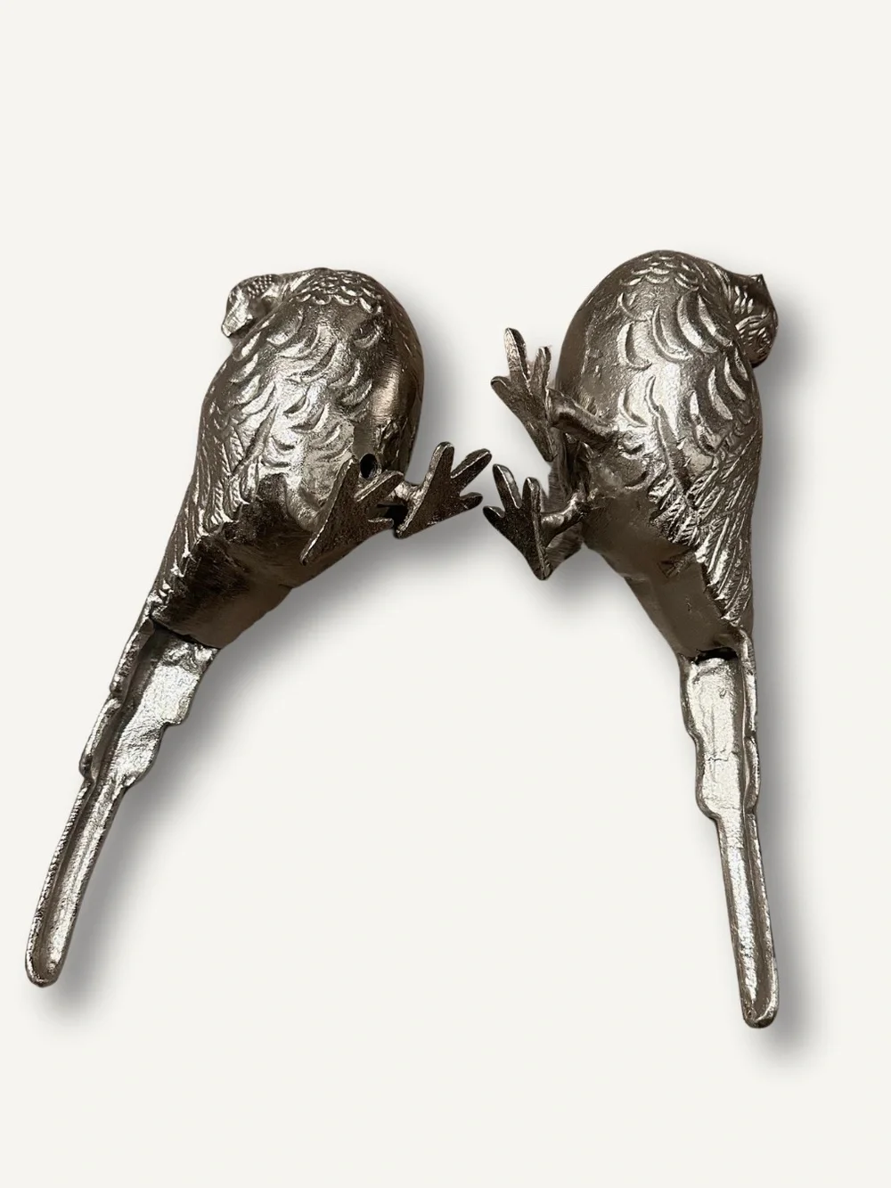 Two Silver Pheasant Bird Figurines